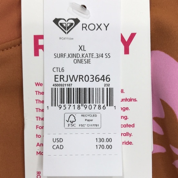 Roxy x Kate Bosworth Surf.Kind.Kate. One Piece 3/4 Swimsuit Floral Brown XL New - Picture 2 of 8